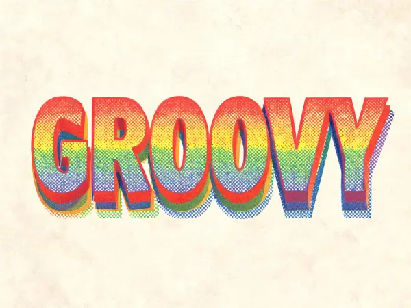 Rainbow Retro lettering example