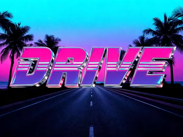 mẫu chữ nghệ thuật Synthwave mạ crôm