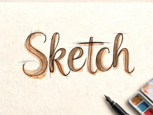 Watercolor Line & Wash lettering example