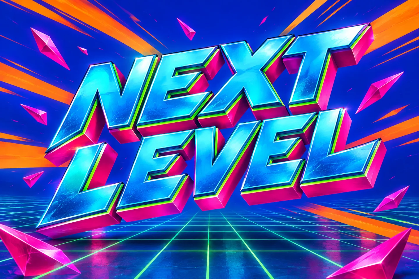 Next Level in angular cyan chrome with pink extrusions and lime highlights
